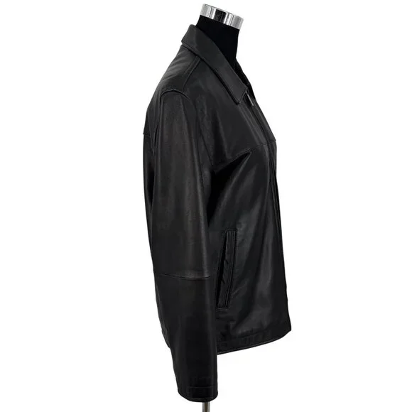 VTG Perry Ellis Portfolio Mens Black Lambskin Leather Jacket | 90s Quiet Luxury - Picture 11 of 16
